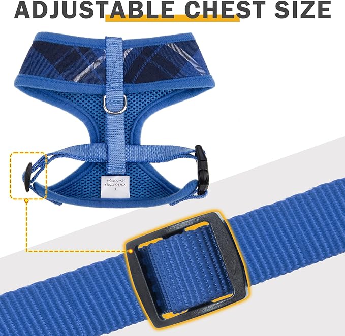 SCENEREAL Puppy Dog Harness with Leash Set for Small Medium Sized Dogs, Soft Mesh Step in Pet Harnesses and Leash, No Chock Plaid Adjustable No Pull Vest for Dogs Cats, Chihuahua,Bulldog (Blue S)