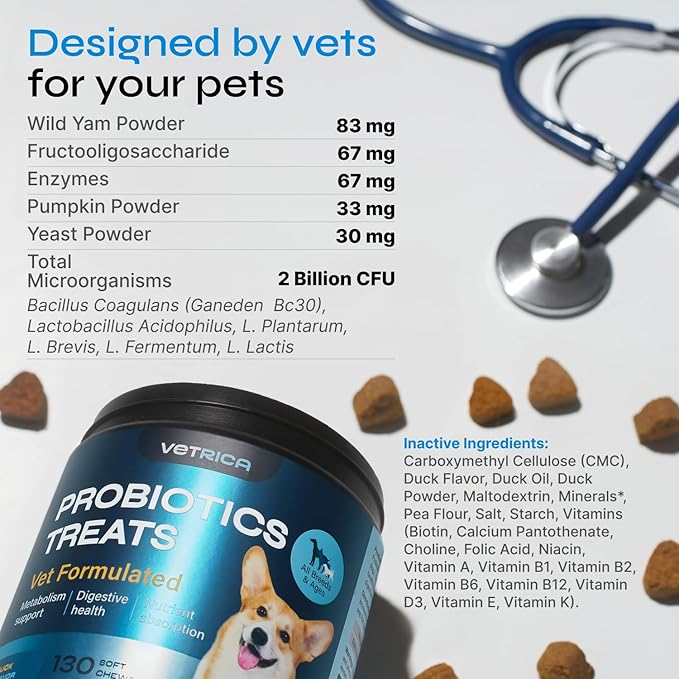 Probiotics for Dogs - Dog Probiotic Chews for Digestive and Gut Health, Dental, Immune System Support - Chewable Prebiotic Soft Treats - Wild Yam, Yeast Powder - Diarrhea and Bowel Support Supplement