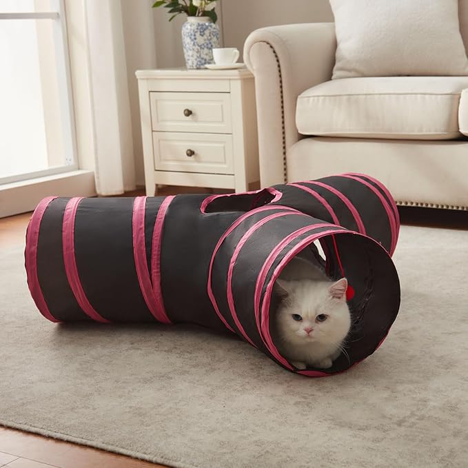 Cat Tunnels for Indoor Cats 3 Way Play Toy Kitty Tunnel Peek Hole Toy with Ball for Cat Tube Fun for Rabbits Kittens and Dogs