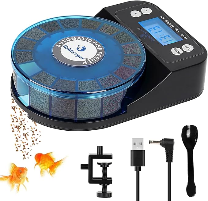 fishkeeper Automatic Fish Feeder for Aquarium - 2025 Upgraded Rechargeable and Precision Fish Feeder Auto Dispenser for Betta Fish & Turtle, Moisture & Proof Vacation Self Feeding(Memory Function)