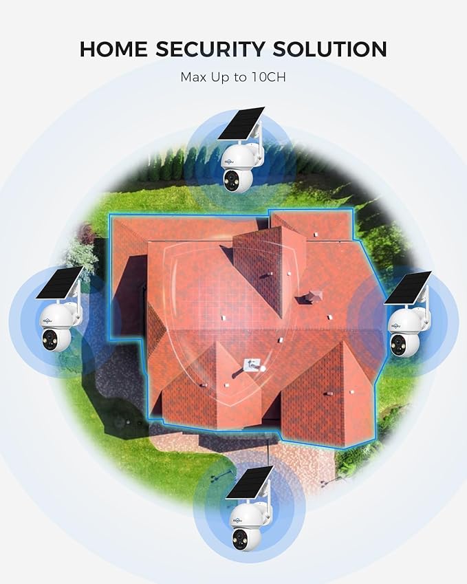 Hiseeu Solar Camera Wireless Outdoor, Home Security Camera System, 2.4G & 5G WiFi, Solar-Powered 4MP 6 Cam-Kit, Color Night Vision, 360° View, Pan & Tilt, 1TB HDD, No Subscription