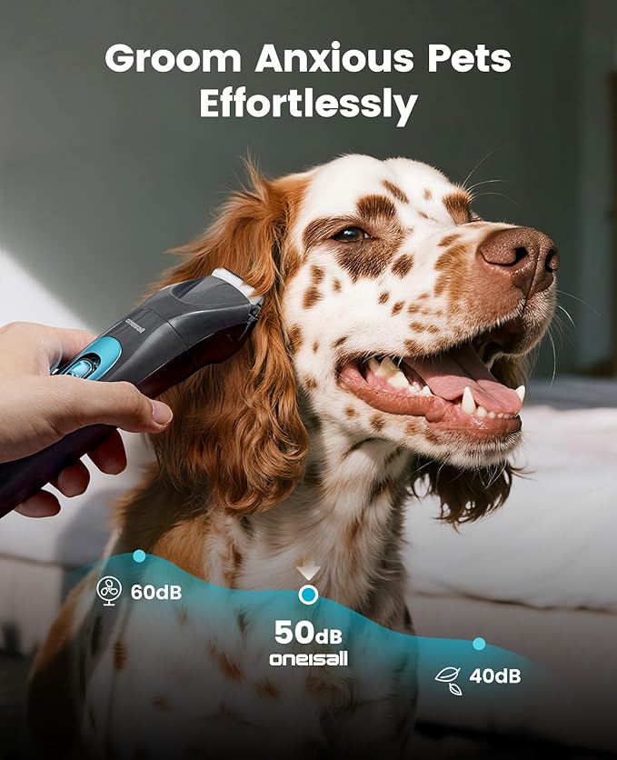 oneisall LED Light Dog Trimmer Clippers, Cordless Dog Grooming Kit 2 in 1, 2000mAh Pet Grooming Clippers Paw Trimmer Nail Grinder for Paw, Nail, Face, Ears, Legs, Body
