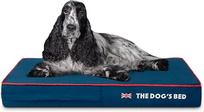 The Dog’s Bed Orthopedic Memory Foam Dog Bed Medium Blue Oxford with Red Trim UK Flag, Pain Relief for Arthritis, Hip & Elbow Dysplasia Post Surgery Supportive, Waterproof Washable Veterinary Approved