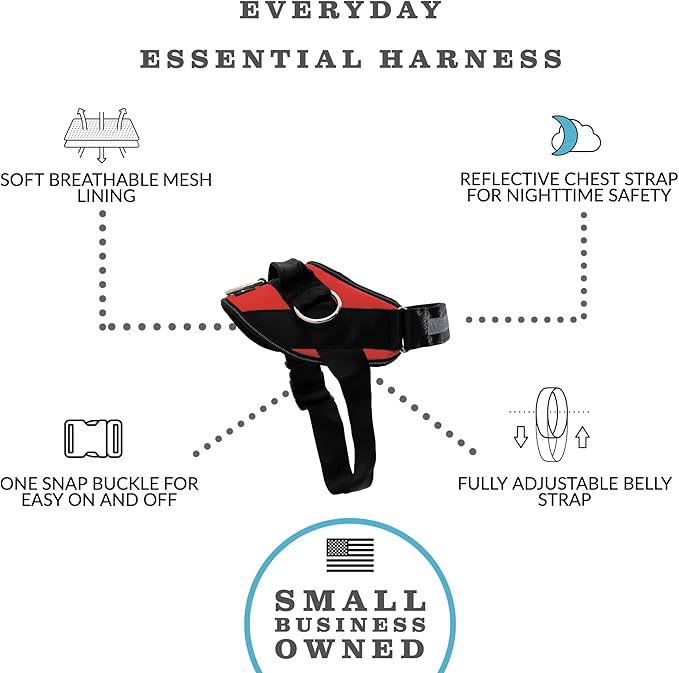 ShawnCo Essential Dog Harness, No-Pull Pet Vest with 3 Leash Clips, No Choke, Reflective, Adjustable and Padded, for Easy Walking and Training for Small, Medium and Large Dogs (Mustang Red, XS)