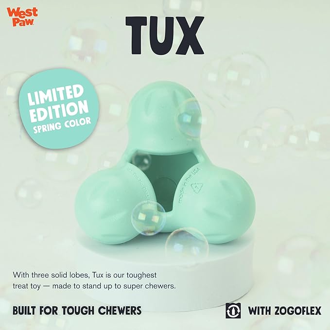 WEST PAW Zogoflex Tux Treat Dispensing Dog Chew Toy – Interactive Chewing Toy for Dogs – Dog Games for Aggressive Chewers, Fetch, Catch – Holds Kibble, Treats, Large 5", Mint