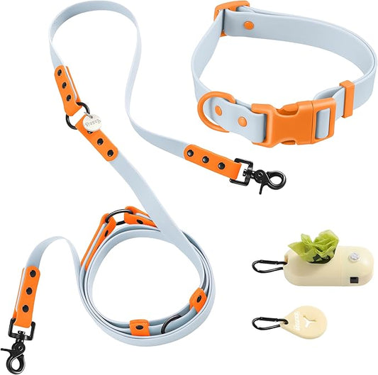 WLK1006D-5SET Luna Large 8FT Adjustable 6-in-1 Waterproof Hands-Free Leash and Collar with LED Flashlight, Bag Dispenser, and Poop Bag Holder, Fishbowl