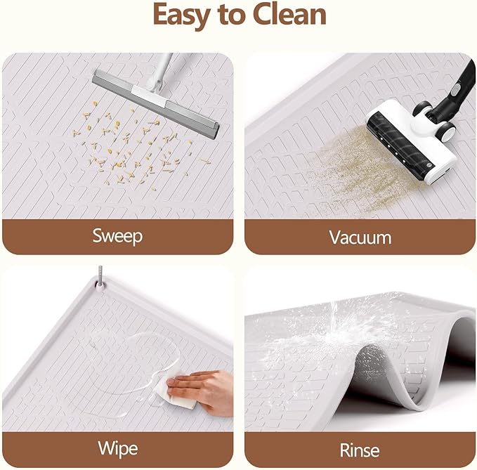 Large Cat Litter Mat with Toy Ball, 38'' x 25'' Silicone Cat Litter Trapping Mat for Scatter Control, Soft on Kitty Paws, Easy to Clean (White)