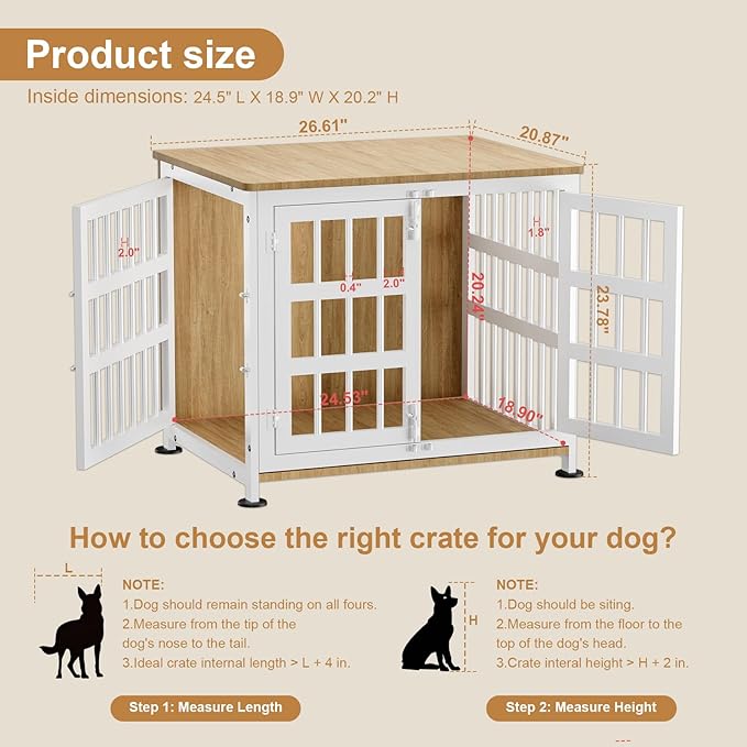 27" Dog Crate Furniture for Small Dogs, Heavy Duty Dog Cage for Small & Medium Dogs with Wheels, Indoor Puppy Crate, 26.6"L x 20.9"W x 23.8"H, Decorate House as TV Stand, End Table — Natural and White