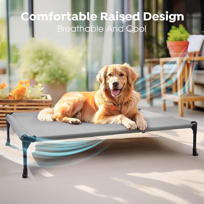 Veehoo Cooling Elevated Dog Bed, Portable Raised Pet Cot with Washable & Breathable Mesh, No-Slip Feet Durable Dog Cots Bed for Indoor & Outdoor Use, Small, Silver Gray
