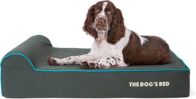 The Dog’s Bed Orthopedic Headrest Dog Bed Large Grey/Blue, Memory Foam, Pain Relief for Arthritis, Hip & Elbow Dysplasia, Post Surgery, Lameness, Waterproof Washable Cover