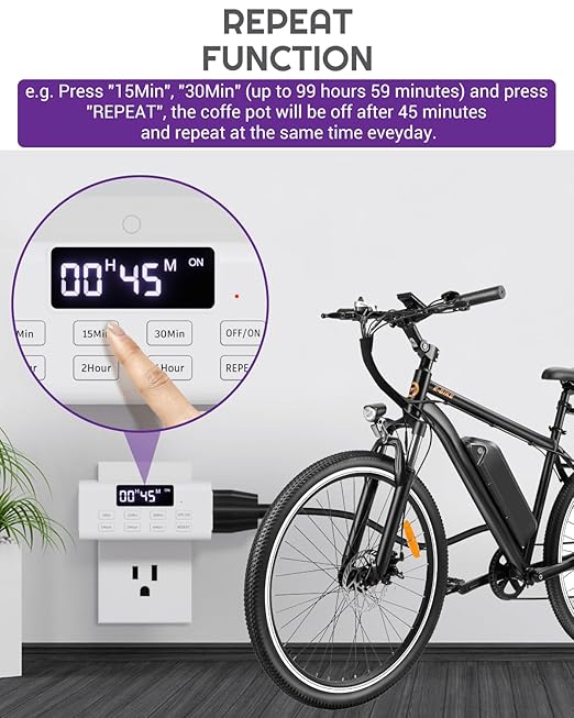 Indoor Countdown Timer Outlet, NEARPOW Auto Shut Off Timers with Large Screen,Customize Countdown,Repeat and Memory Function, Plug In Timers for Electrical Outlet for Charger Lights, 3-Prong 15A/1875W