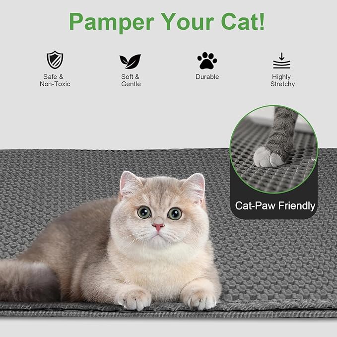 Cat Litter Mat 36"x 24" Double Layer Waterproof Kitty Cat Litter Trapping Mat, Easy to Clean Litter Box Mat Scatter Control Pad, Grey