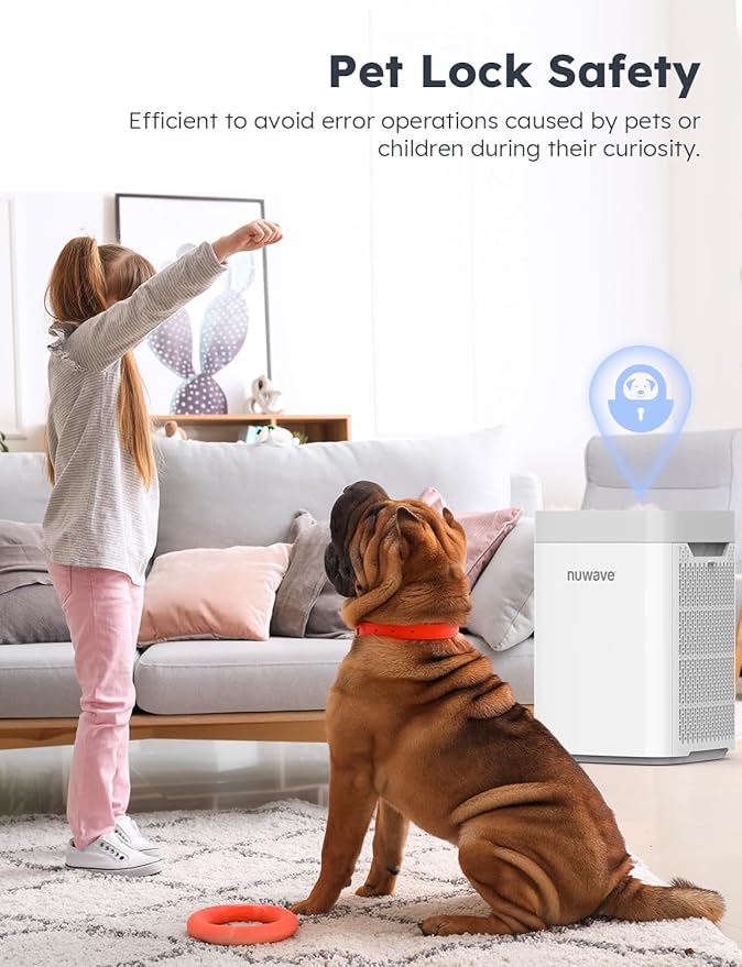 Nuwave Portable Air Purifier for Large Room up to 1361 Sq Ft with PM 2.5 Display Air Quality Sensor, H13 True HEPA Air Filter Remove 99.97% of Pets Hair Odor Dust Smoke with Double-sided Air Intake
