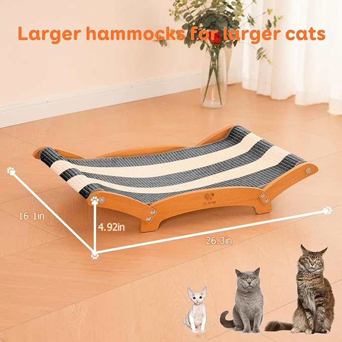 Extra-Larger Sisal Cat Scratcher Bed, Durable Cat Scratching Post with Hammock for Indoor Cats Lounger & Sleep & Scratch, Natural Sisal Cat Scratch Pad, Sturdy Solid Wood Frame (BeigeBlack)
