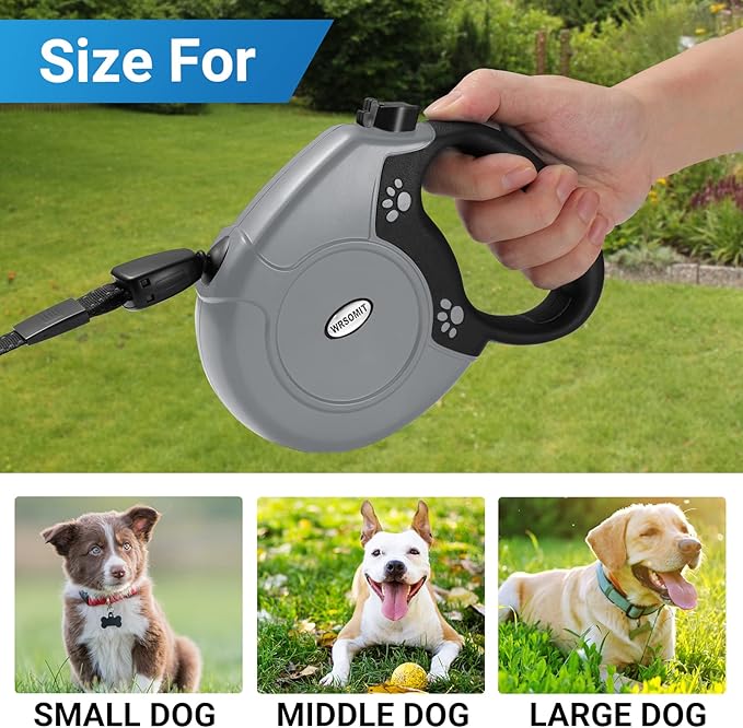 Retractable Dog Leash, 26 Ft Heavy Duty Pet Walking Leash for Small Medium Large Dogs up to 99lbs, Anti-Slip Handle, 360 ° No Tangle, Nylon Tape, One-Handed Brake (Grey)