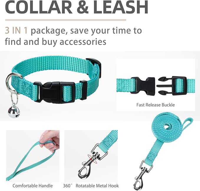PUPTECK Adjustable Dog Harness Collar and Leash Set Step in No Pull Pet Harness for Small Medium Dogs Puppy and Cats Outdoor Walking Running, Soft Mesh Padded Reflective Vest Harnesses, Turquoise L