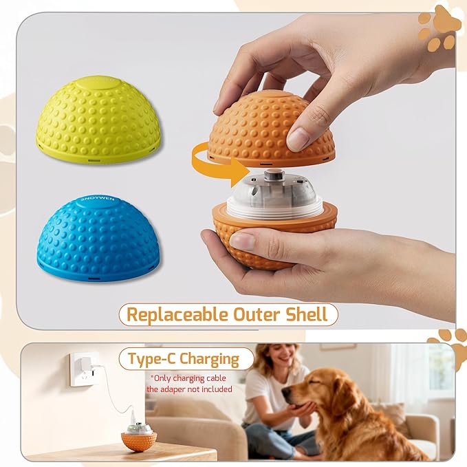 Chew Resistant Smart Interactive Dog Balls, Durable Food-Grade Rubber Material, Automatic Moving, Bouncing, Rotating Toy with Light for Medium, Large Dogs, IPX7 Waterproof (Orange)