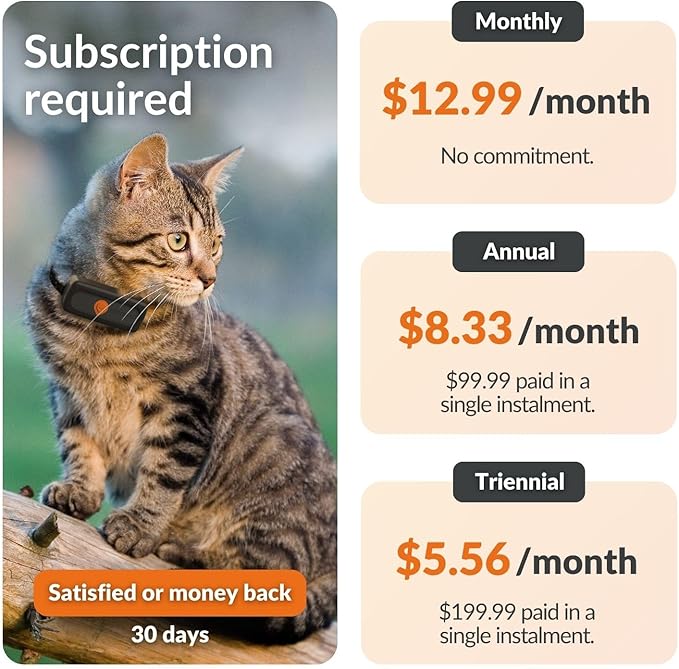 Weenect Cat XS - New GPS Tracker for Cats | Real-time Mini GPS Tracker for Cats | Smallest Model on The Market | Collar Included | Subscription Required