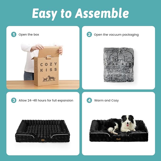 Orthopedic Dog Bed for Extra Large Dog, Soft and Warm Faux Fur Sofa for Giant Pet Up to 150 lbs, Foam Bolster Anti-Slip Couch with Washable Removable Cover, XXL 48x35x8 inch, Black