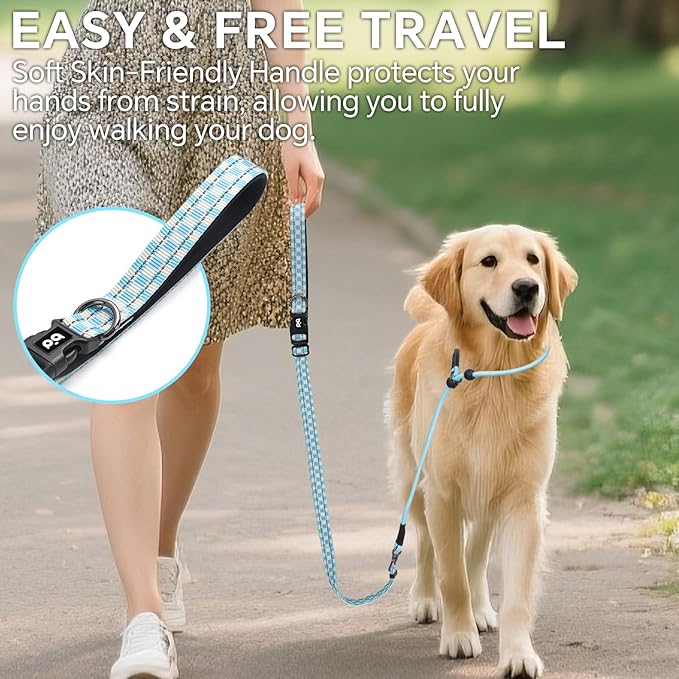 QQPETS Adjustable Slip Lead Dog Leash, Hands Free Waist Leash for Dog Walking, Reflective Training Lead with 360° Swivel Anti-Tangle, 4-7 ft Length for All Breeds