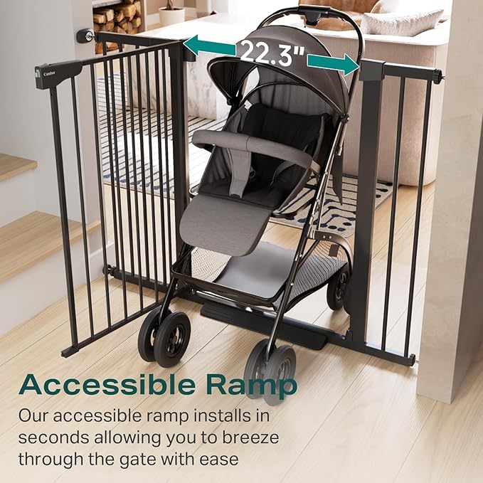 Cumbor 36" Extra Tall Baby Gate for Dogs and Kids with Wide 2-Way Door, 29.7"- 46" Width, and Auto Close Personal Safety for Babies and Pets, Fits Doorways, Stairs, and Entryways, Black