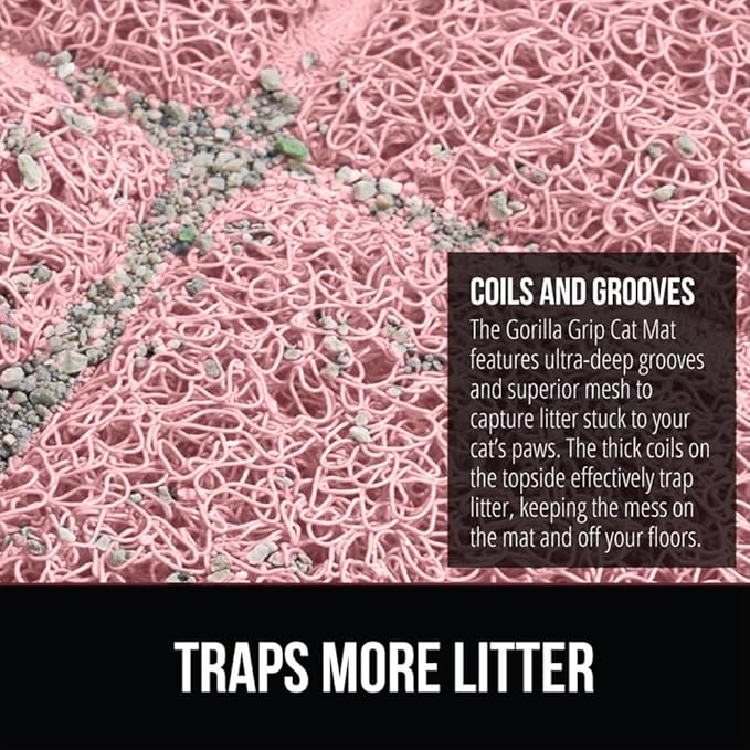 GORILLA GRIP Cat Litter Box Mat, Water Resistant, US Designed Kitty Litter Trapping Mats, Easy to Clean, Scatter Control, Less Mess and Clean Floors, Kitten Supplies for Indoor Cats, 24x17 Light Pink