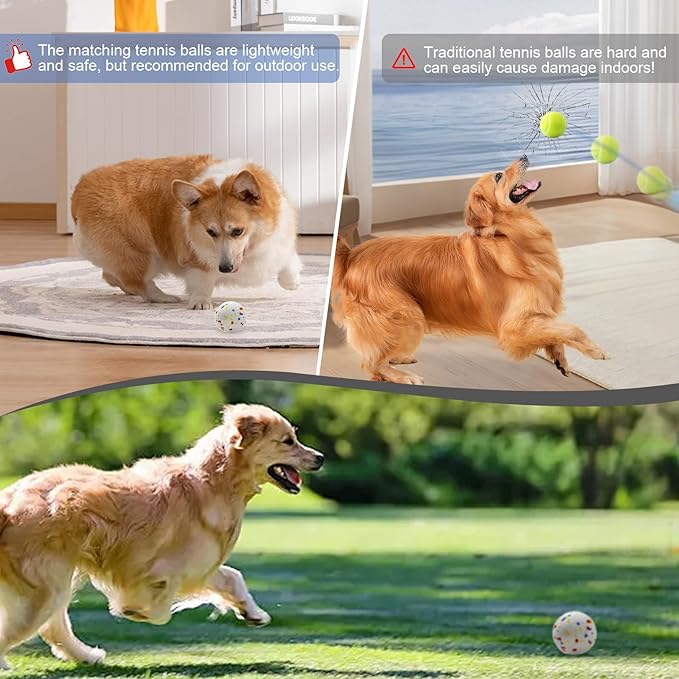 SOCO Automatic Ball Launcher for Dogs Large- 3 Distance Settings (40/60/80FT) w/Remote Control | 2.5" ETPU Tennis Balls | Indoor/Outdoor Dog Toy | 6 Balls & Quick Charge Included