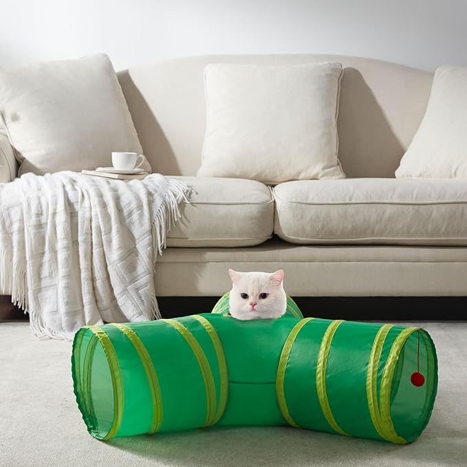 Cat Tunnels for Indoor Cats 3 Way Play Toy Kitty Tunnel Peek Hole Toy with Ball for Cat Tube Fun for Rabbits Kittens and Dogs