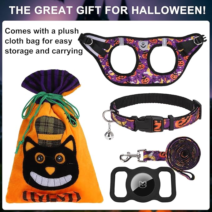EXPAWLORER Halloween Puppy Harness - Dog Collar and Leash - Soft Mesh Padded Adjustable Step in Small Dog Vest Harness No Pull, Reflective Escape Proof for Outdoor Walking, Purple M