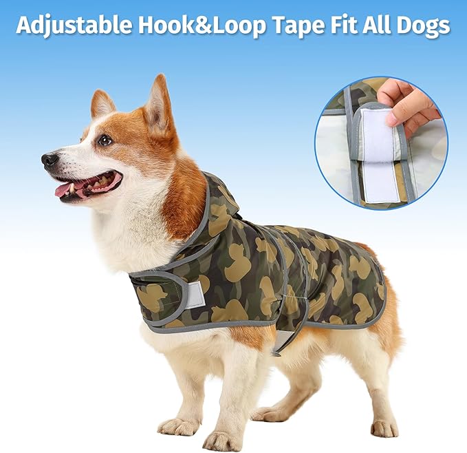 Dog Raincoats for Large Dogs Waterproof Hooded Rain Jacket with Reflective Strips Leash Hole & Poncho Adjustable Fit (CamoDuck,L)