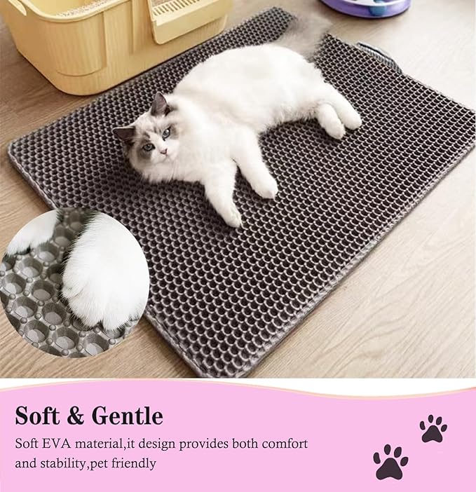 Large Cat Litter Mat - 30"x 24" Double Layer Honeycomb Kitty Litter Mat,Waterproof and Urine-Proof,Easy to Clean with Handles,Ideal Litter Trapping Mat for Cats