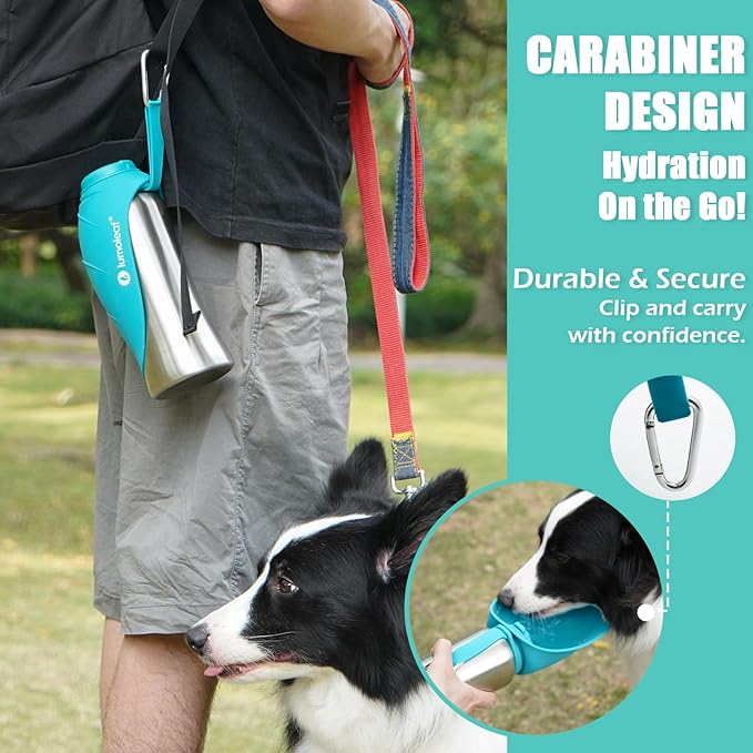 LumoLeaf Portable Dog Water Bottle 27 OZ, Stainless Steel Pet Travel Water Bottle Dispenser for Walking, Hiking and Outdoor, Portable Water Bowl for Large Dogs (Blue)