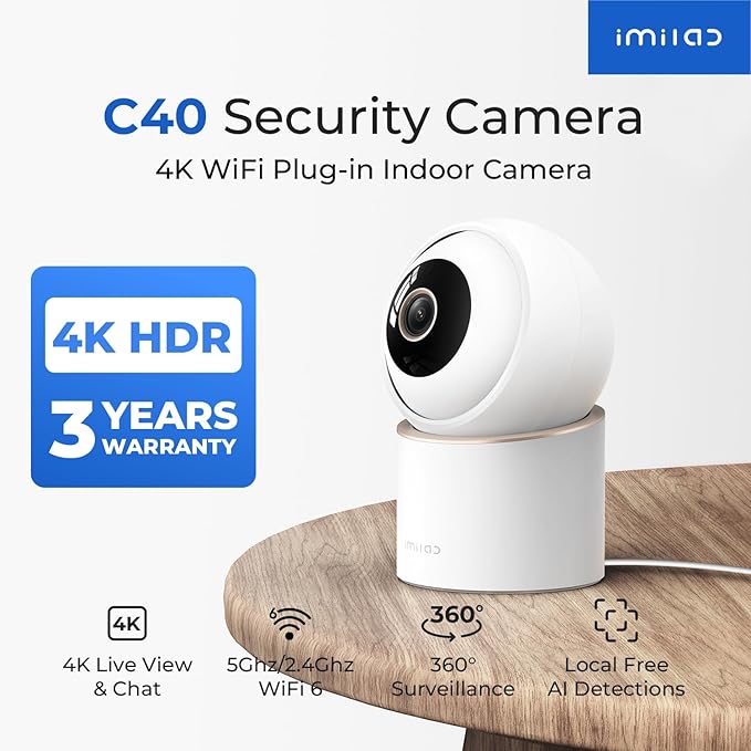 IMILAB C40 4K Indoor Security Camera, Room Camera for Kid/Baby/Pet, 5G WiFi Pan/Tilt Indoor Cam/Person Pet Track, Powerful AI Detection, Color Night Vision, SD/Cloud Storage, Easy Pairing, Plug in.