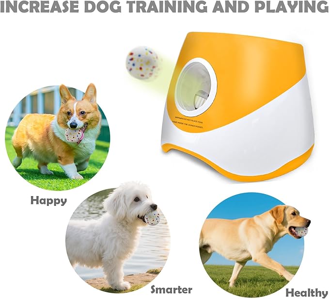 Automatic Dog Ball Launcher for Samll to Medium Dogs, Upgraded Interactive Toy Balls Thrower, Distance Adjustable Mental Stimulating Dog Toys with 4 Etpu Balls 2.2 Inch (Orange)