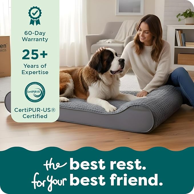 Furhaven Orthopedic Dog Bed for Extra Large Dogs w/ Removable Washable Cover, For Dogs Up to 180 lbs - Ultra Plush Faux Fur & Suede Luxe Lounger Contour Mattress - Cream, Giant/XXXL