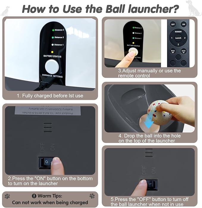 SOCO Automatic Ball Launcher for Dogs Large- 3 Distance Settings (40/60/80FT) w/Remote Control | 2.5" ETPU Tennis Balls | Indoor/Outdoor Dog Toy | 6 Balls & Quick Charge Included