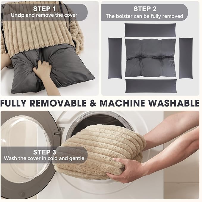 FURTIME Dog Beds Large Sized Dog, Washable Orthopedic Pet Bed with Removable Cover, Rectangle Soft Calming Sleeping Puppy Bed Durable Pet Cuddler with Anti-Slip Bottom, Beige, XL(42"x20"x8")