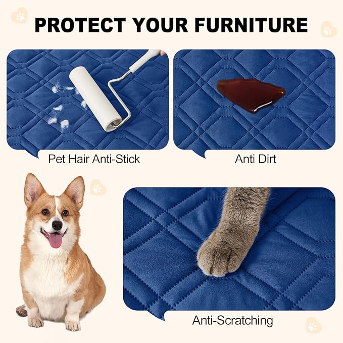 Smiry Waterproof Dog Blanket, 40x50 Inch Soft Pet Bed Cover Reversible, Washable Sofa Couch Furniture Protector for Small Medium Large Dog Puppy Cat, Geometric, Navy/Blue