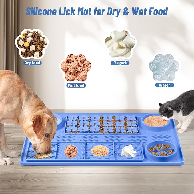 Large Silicone Snuffle Mat, 32"x 20" Dog Lick Mat with Suction Cups, Slow Feeder for Small | Medium | Large | Multiple Dogs Slow Eating, Boredom Reducer (Blue)