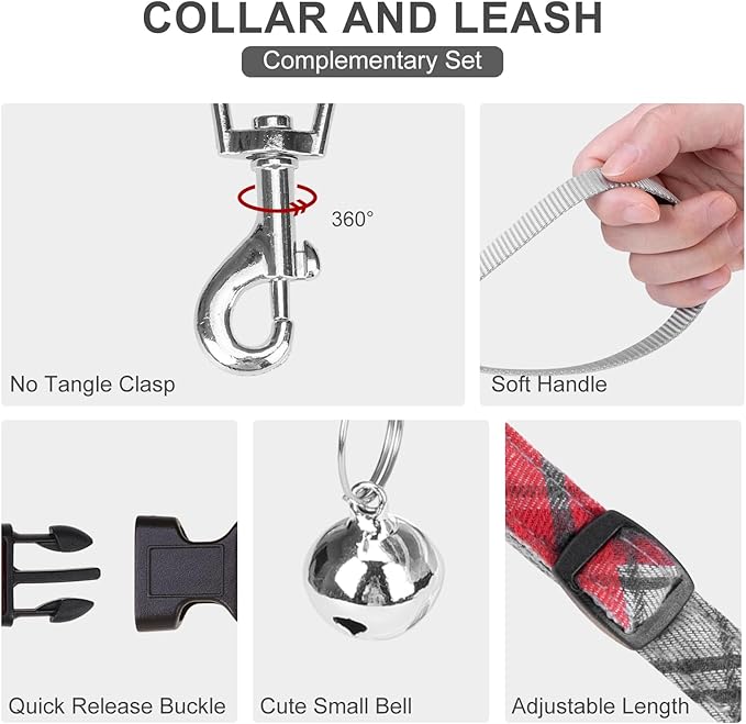 EXPAWLORER Classic Plaid Puppy Harness - Small Dog Harness and Leash Set - Dog Collar and Leash Set with AirTag Holder, Soft Padded Step in Dog Vest Harness No Pull Reflective for Outdoor, Grey M