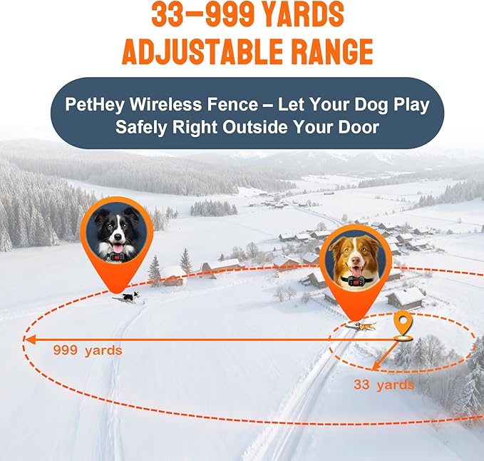 Wireless Dog Fence System, Dog Fence Outdoor for Yard, GPS Dog Collar IPX7 Waterproof, 33–999 Yd Adjustable Boundary, Auto Memory Setting,Vibration & Shock Collar for Dogs