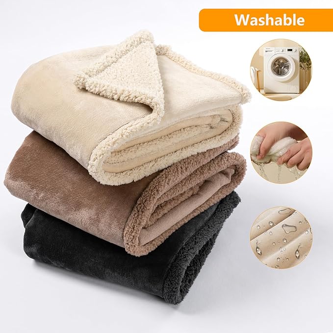 Waterproof Dog Bed Cover Pet Blanket for Big Dogs Reversible Pets Couch Blankets for Puppy Fluffy Cream Sherpa Fleece Sofa Leakproof Covers for Cat Warm Washable-XL 85x57in