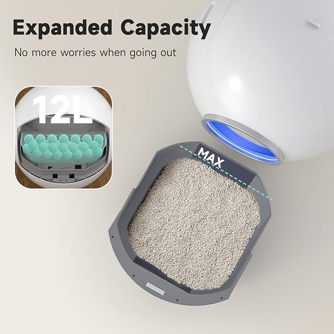 ELS PET S2 Automatic Cat Litter Box Self Cleaning for Multi Cats, APP Control Smart Litter, Pearl White