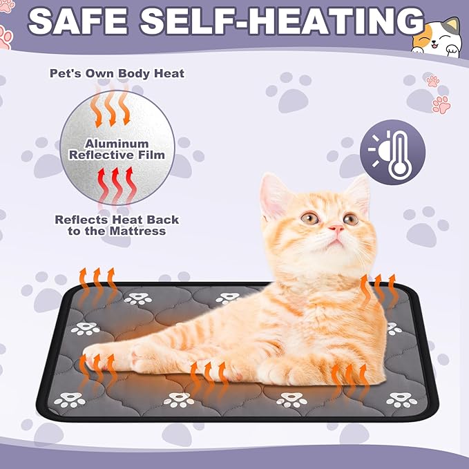 Riakrum 4 Pack Self Heating Cat Bed Pad Self Warming Pet Dog Mat Non Slip Washable Cat Kennel Crate Pad with Storage Bag for Indoor Outdoor Small Medium Dog Kitten (S, 16 x 20 Inches)