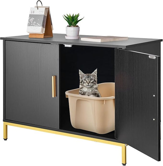 VEVOR Cat Litter Box Enclosure Furniture, 27.6 in Hidden Litter Box Cabinet with Metal Legs & Handle, Modern Style Cat Washroom House End Table, Fit Most of Litterbox, for Bedroom Living Room