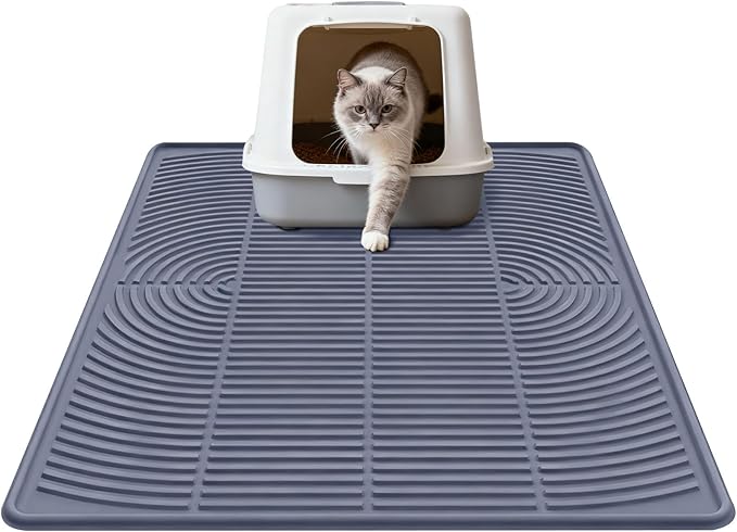 Cat Litter Mat Extra Large 40"x28" Silicone Waterproof Litter Trapping Mat for Litter Box, Non-Slip Urine-Proof Kitty Litter Box Mat with Deep Grooves, Easy Clean Scatter Control Pet Mat (Gray)