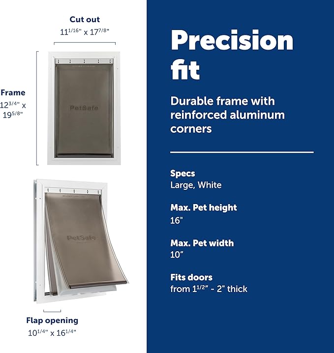 PetSafe Extreme Weather Aluminum Pet Door - Energy-Saving Thermal Barrier Pet Flap with Slide-in Door Locking & Secure Flap Cover - for Dogs Up to 100 Lb - Large