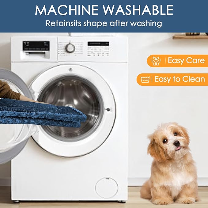 Washable Dog Bed Plush Orthopedic Outdoor Crate Mat with Non-Slip Bottom,Luxe Soft Kennel Pad for Pets, Cozy Cage Cushion & Pet Sleeping Mattress Large Sized,Medium,Small Dogs,36 x 24 inch,Blue