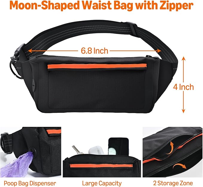 Amazon Basics Hands Free Dog Leash with Running Bag, Adjustable Waist Belt, Dual Padded Handles, Reflective Bungee Leash for Walking, Jogging, Hiking, Fits Small to Large Dogs (Up to 150 lbs)