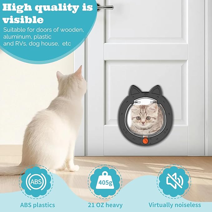 ClawJaw Pet Door, Cat Door for Interior Exterior Doors, 7.5" x 7.5" Inner Frame, 4-Way Locks, for Cats and Small Dogs, Easy to Install, Suitable for Interior and Exterior Doors, Black